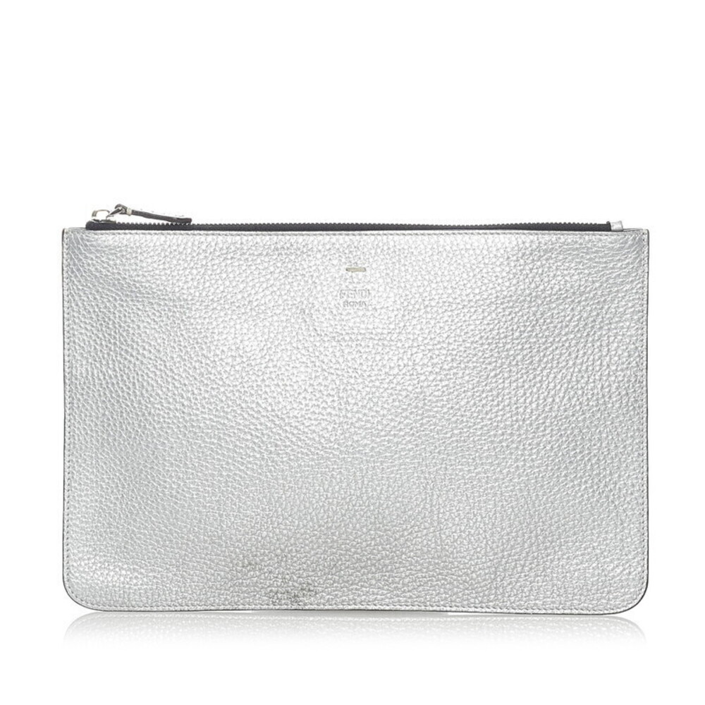 Fendi Clutch Bag Silver Leather